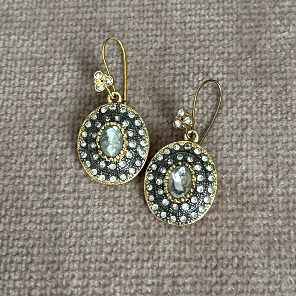 Stella and Dot Pewter & Gold Tone Drop Earrings with plenty of bling VGUC